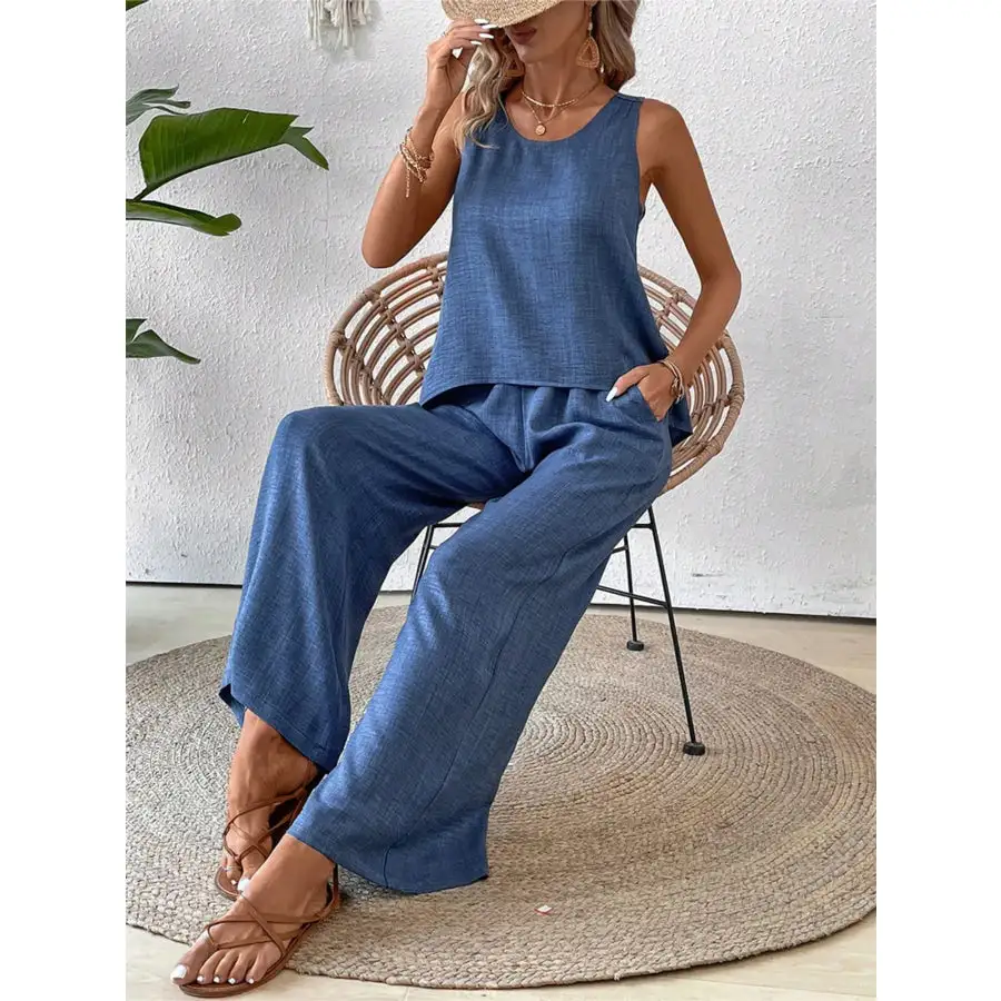 Relaxed Round Neck Tank and Wide Leg Pants Set