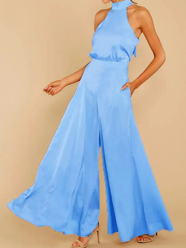 The Shoulder High Waist Jumpsuit Wide Pants