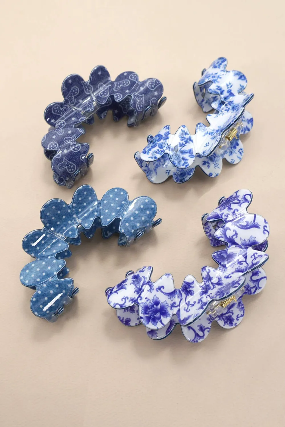 Porcelain-Inspired Crescent Hair Claw Clip Set