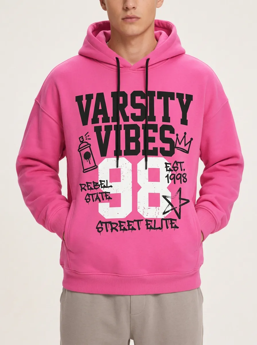 Men's Varsity Vibes 98 Street Elite Graffiti Printed Hoodie