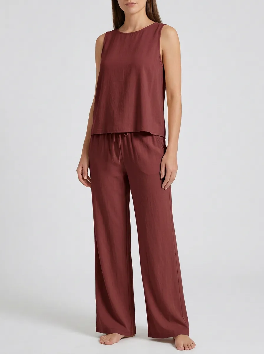 Women's Sleeveless Tank And Drawstring Wide-Leg Trouser Two-Piece Set