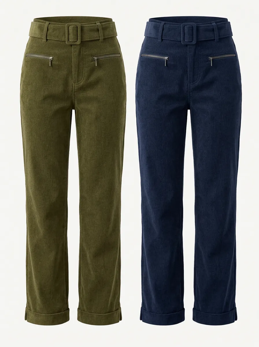 Everyday Comfort Straight Leg Pocket Detail Corduroy Women's Two Pack Straight Leg Corduroy Pants