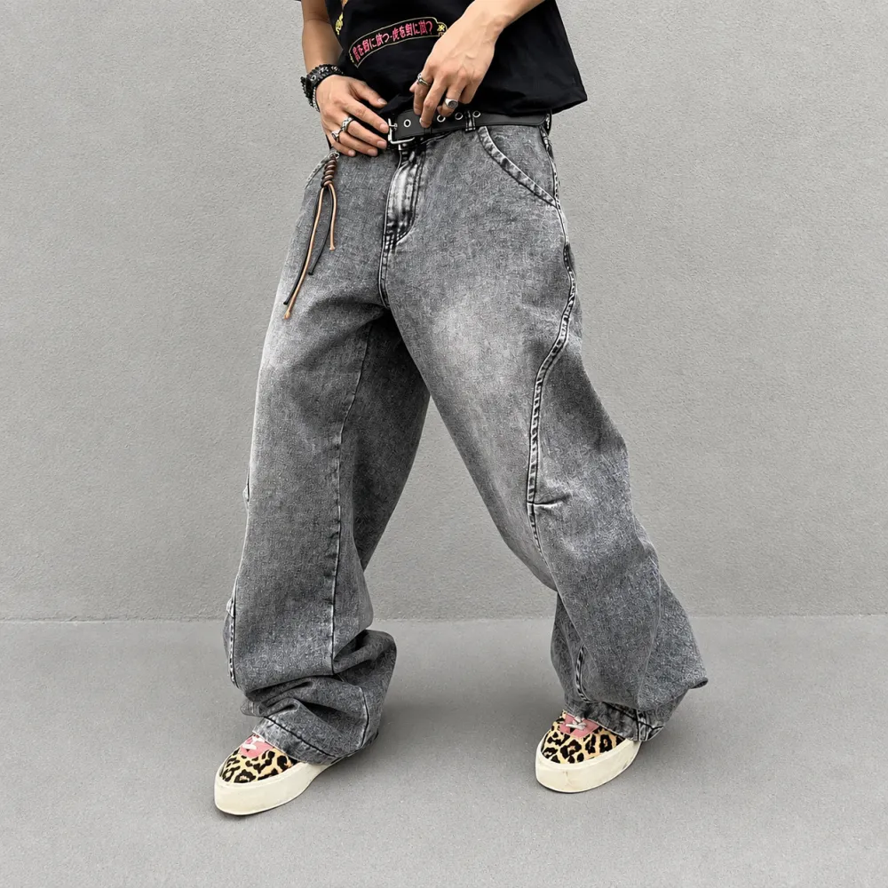 Distressed Wide-Leg Jeans