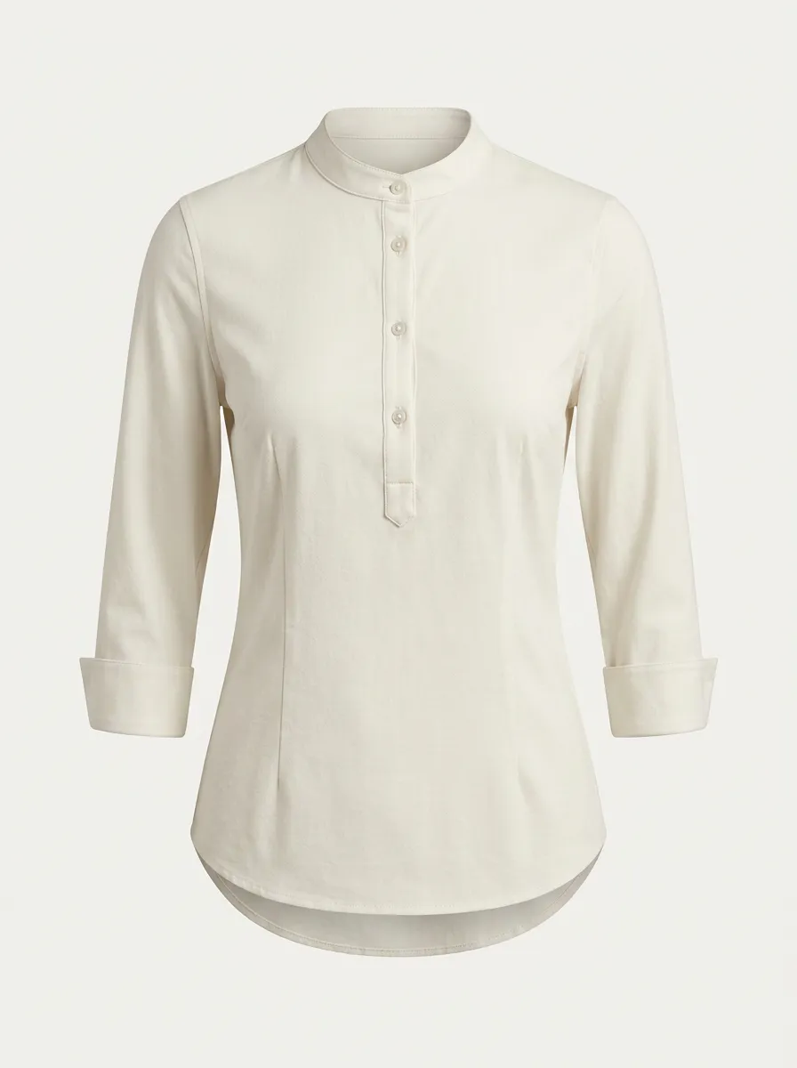 Women's Minimalist Off-White Mandarin Collar Button-Up Top