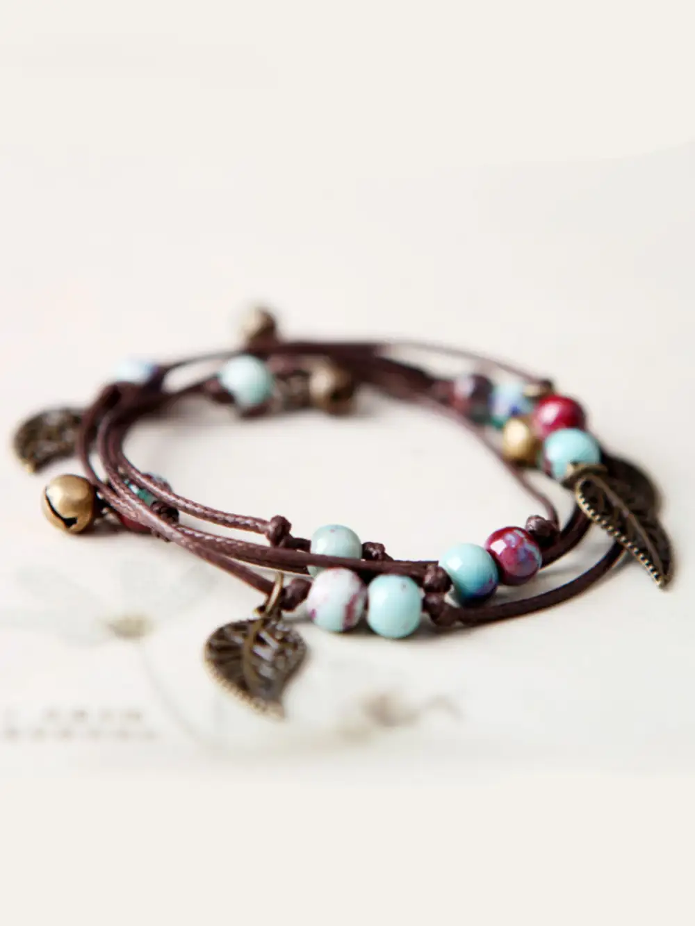 Beaded Handmade Leaf Ceramic Bracelet