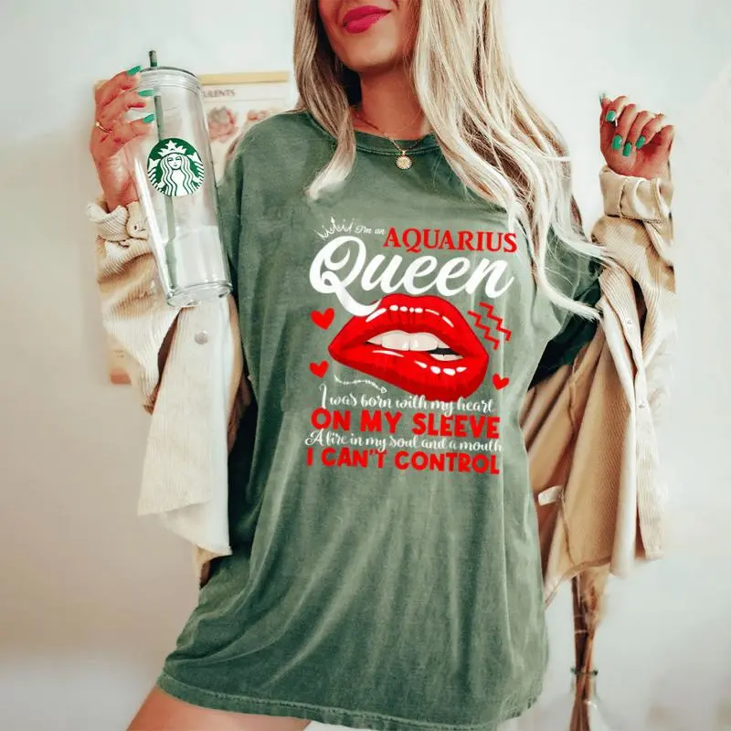 Aquarius Queen Aquarius Zodiac Sign Girls Birthday Lip Women's Oversized Comfort T-Shirt