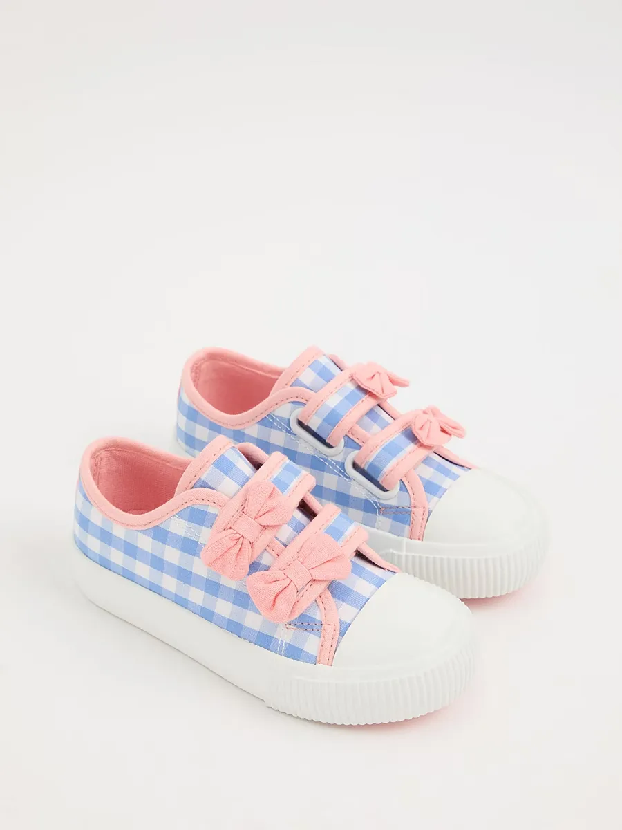 Blue Gingham Bow Trainers