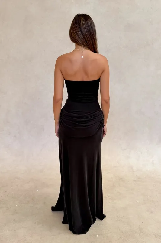 Black Strapless Split Maxi Dress