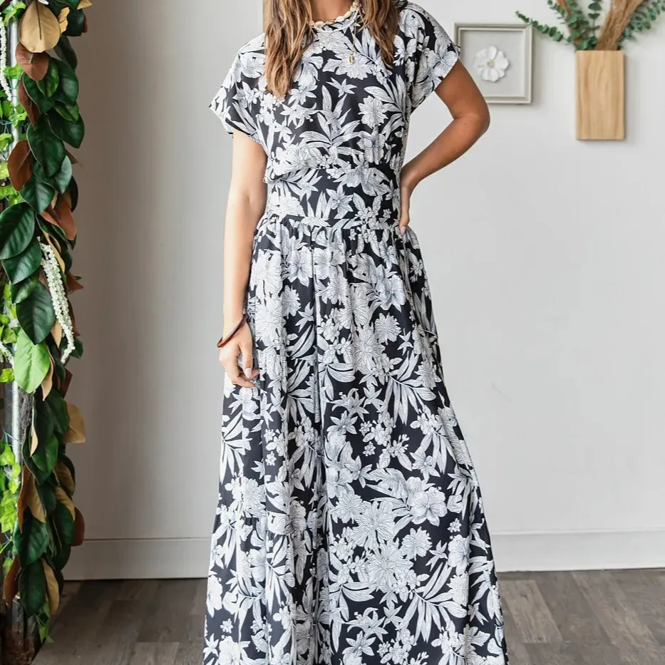 Tropical Print Top and Skirt Set