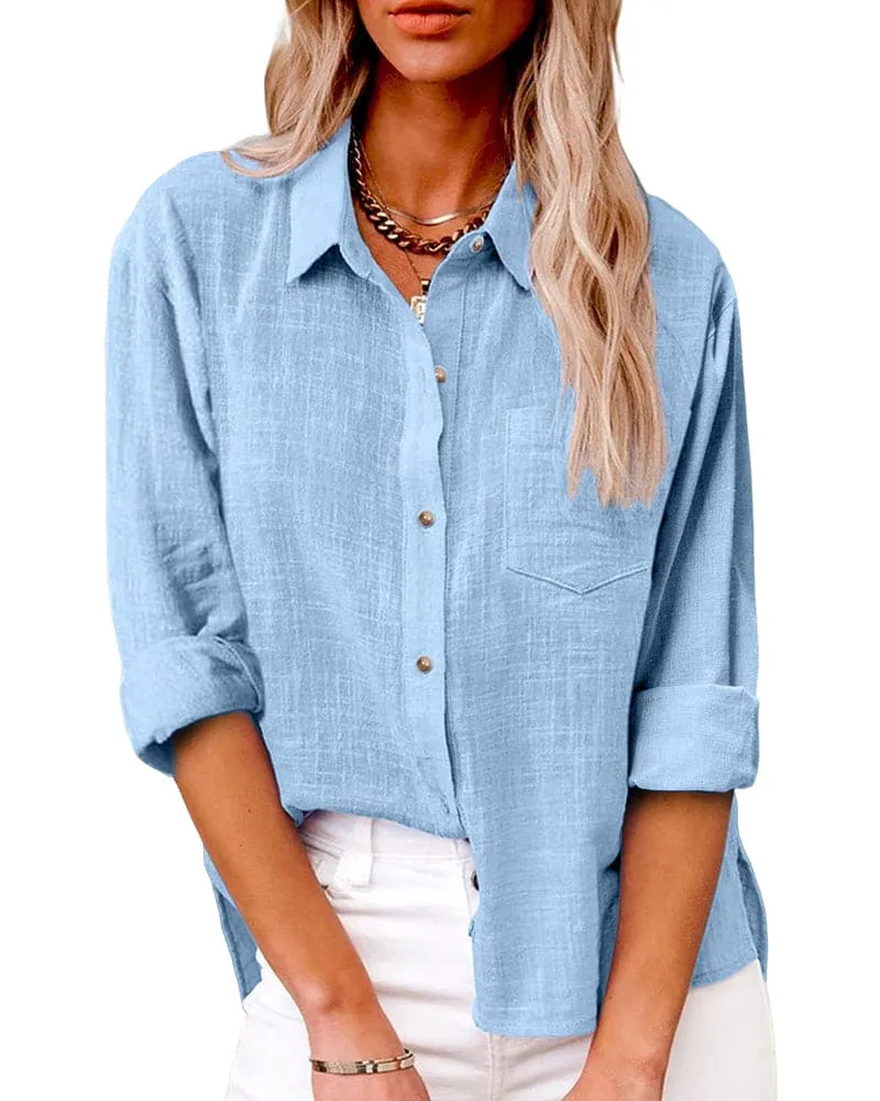  Relaxed Fit Linen Button Down Shirt