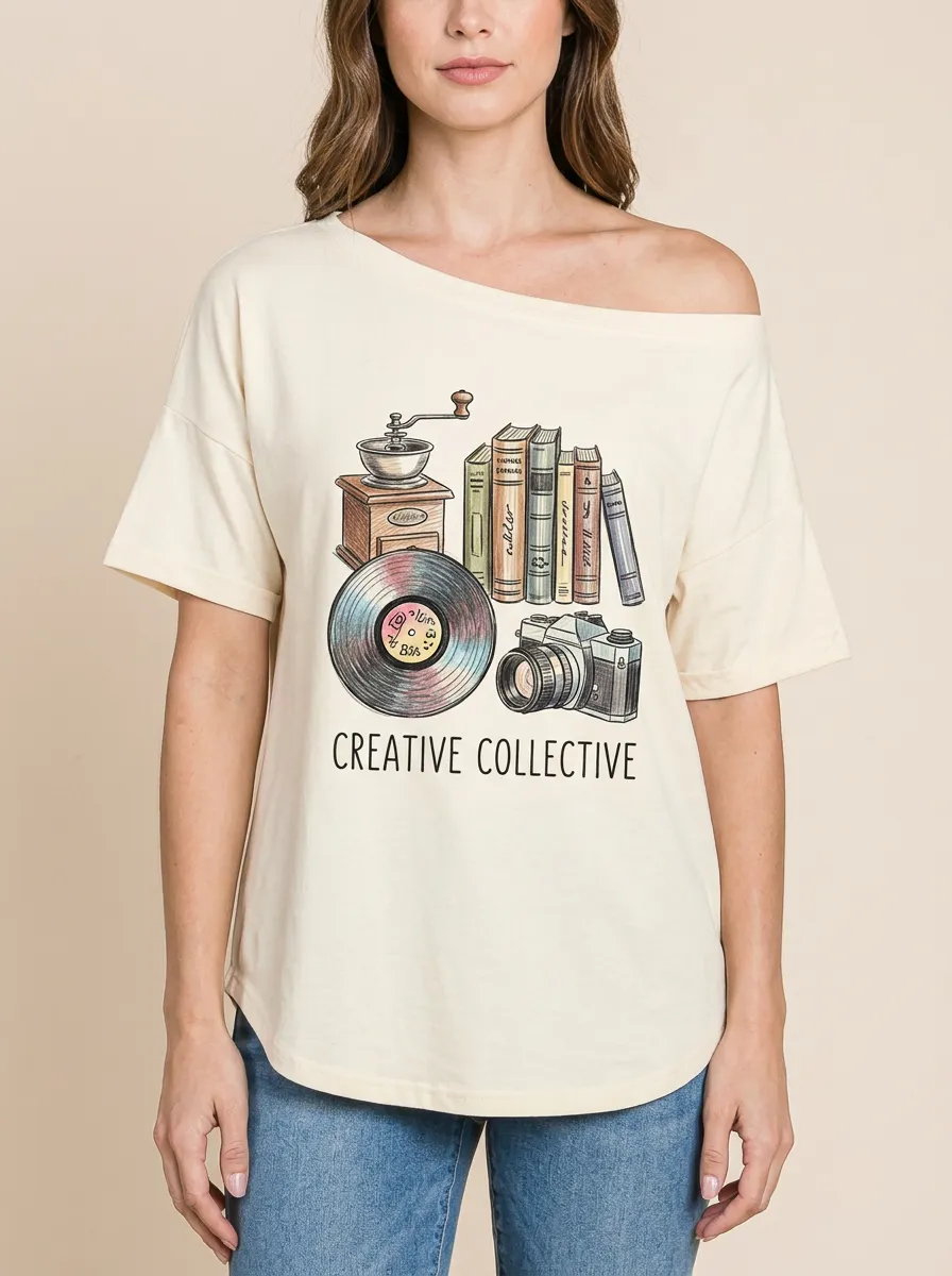 Women's Creative Collective Books Camera Vinyl Graphic T-Shirt