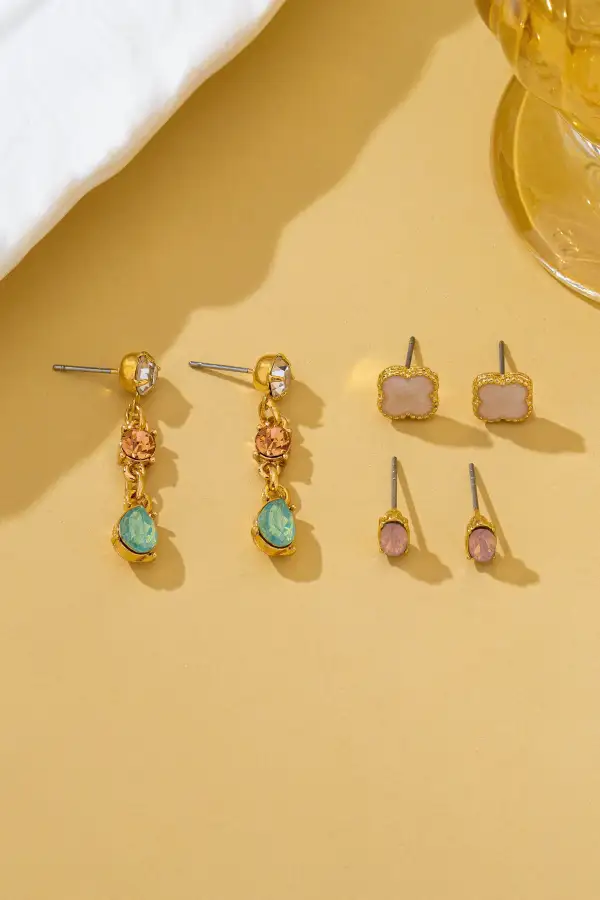 Mixed Clover Rhinestone Stud Drop