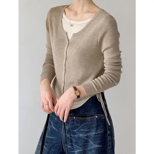 Clean-Line Color Block Long Sleeve Knit Sweater