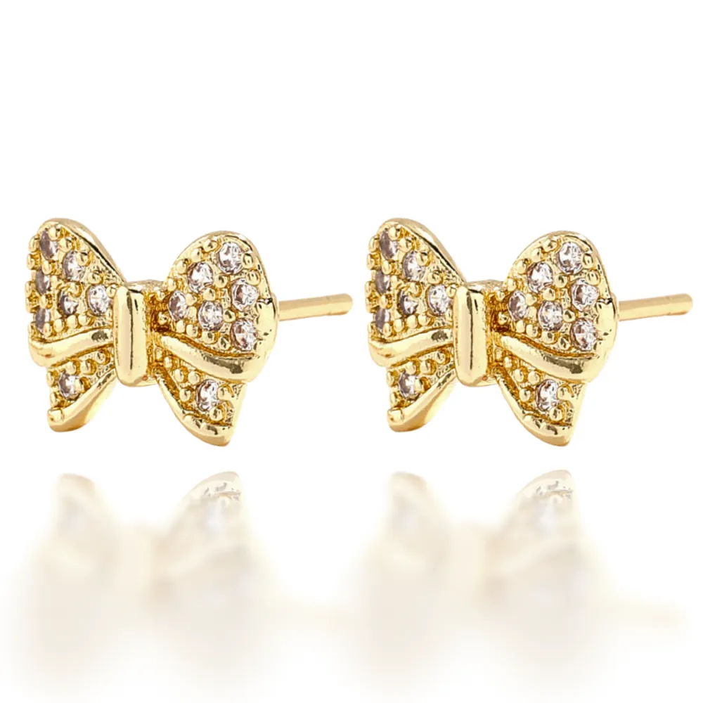 Bow Rhinestone Accent Stud Earrings