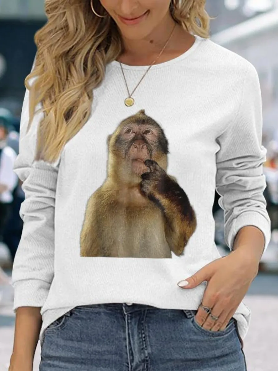 Monkey Printed Casual T-Shirt