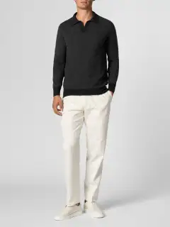 Pure Cashmere Buttonless Jacquard Knit Knit Construction Detail Polo Shirt