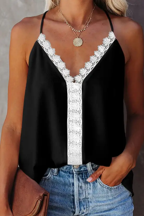Lace V-Neck Stitching Tank Top