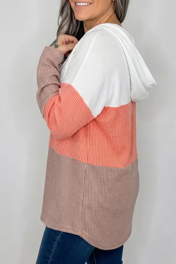 Women's Colorblock Ribbed Long Sleeve Pullover Top