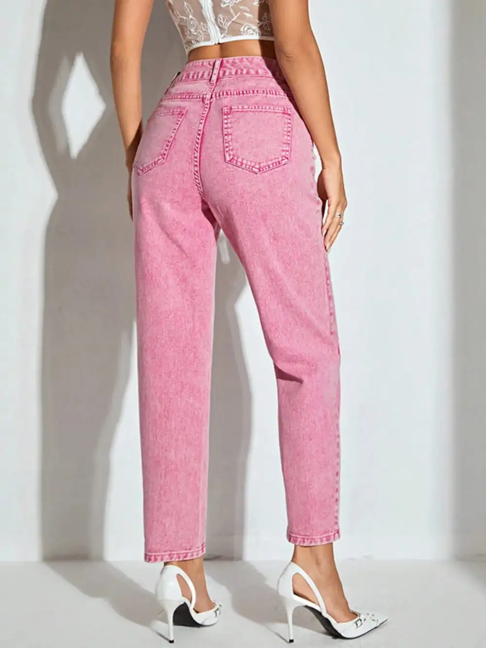 Relaxed Washed Stretch Straight Leg Jeans