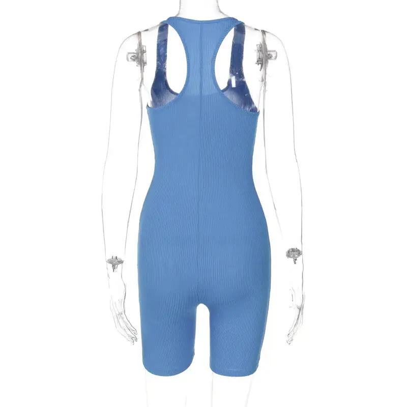 Backless Catsuit Ribbed Romper