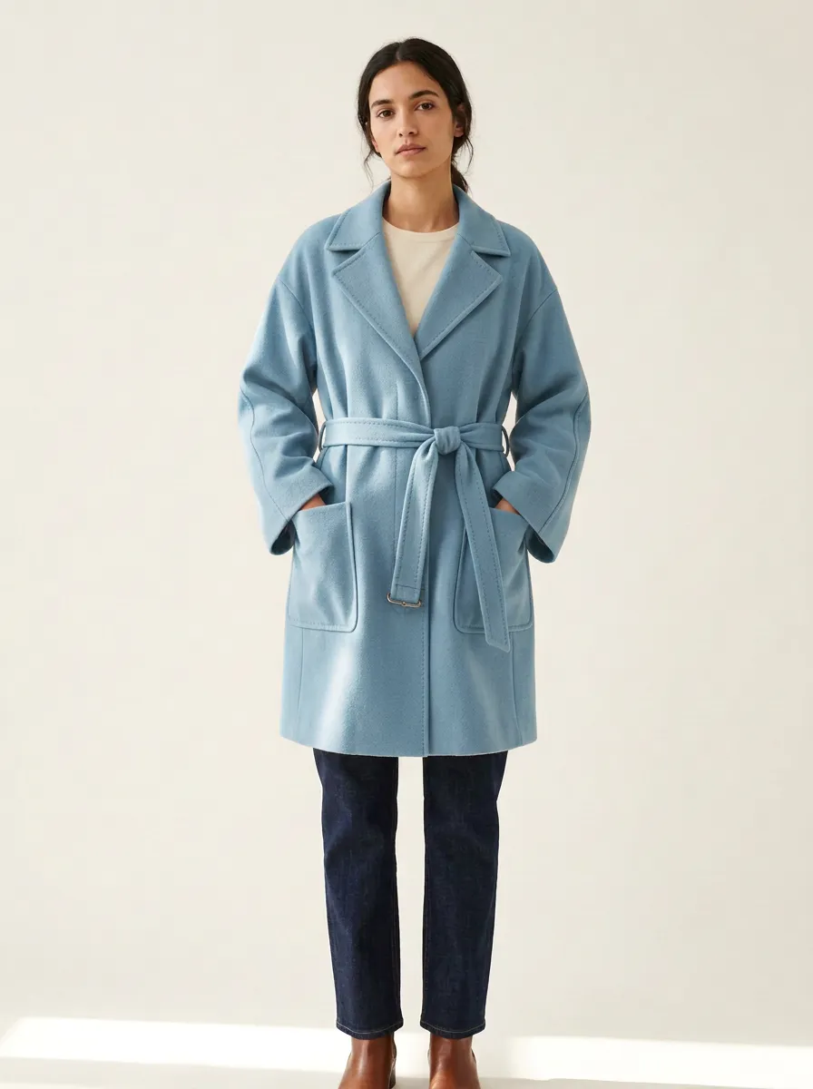 Belted Wool Blend Trench Coat