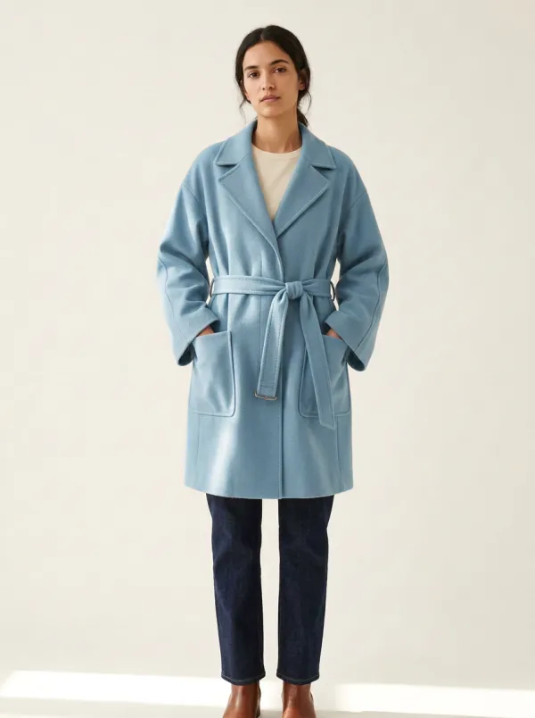 Belted Wool Blend Trench Coat