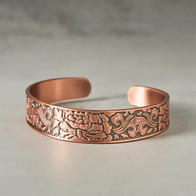 Copper Flower Adjustable Bangle Bracelet