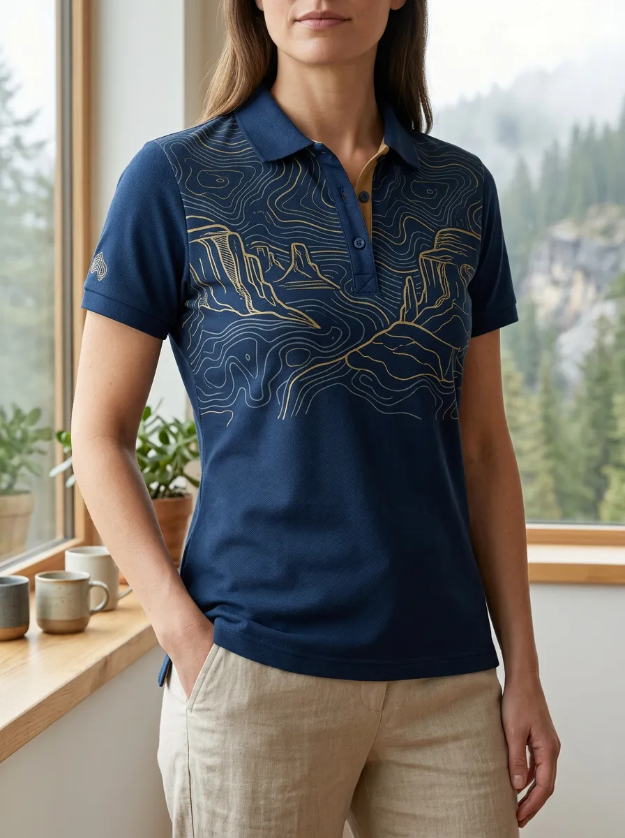Women's Everyday Hiking Lover Mountain Topographic Polo Shirt