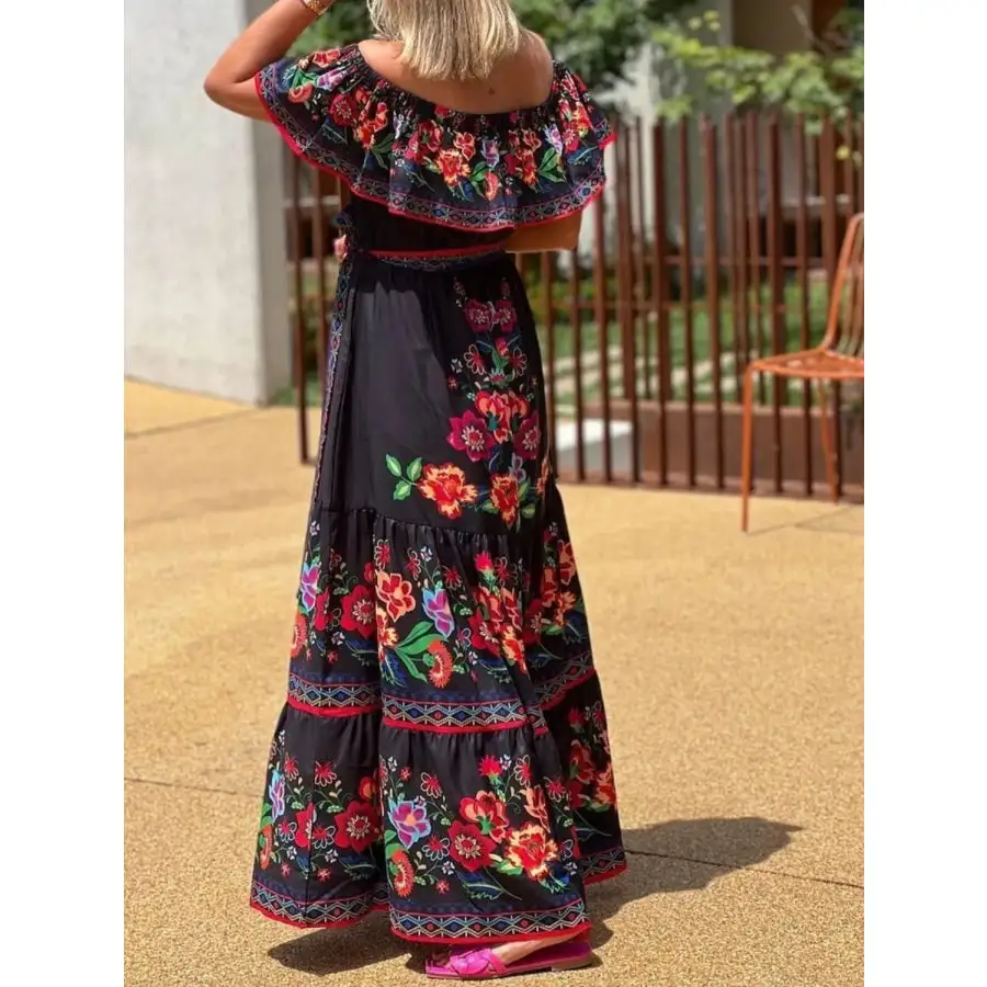 Floral Off Shoulder Ruffle Maxi Dress