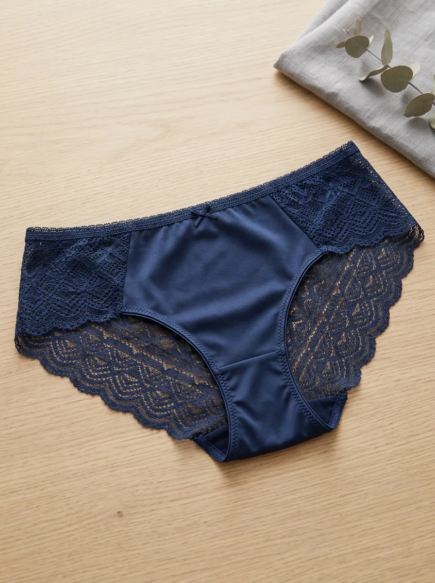 Women's Navy Blue Floral Lace Trimmed Printed Panties