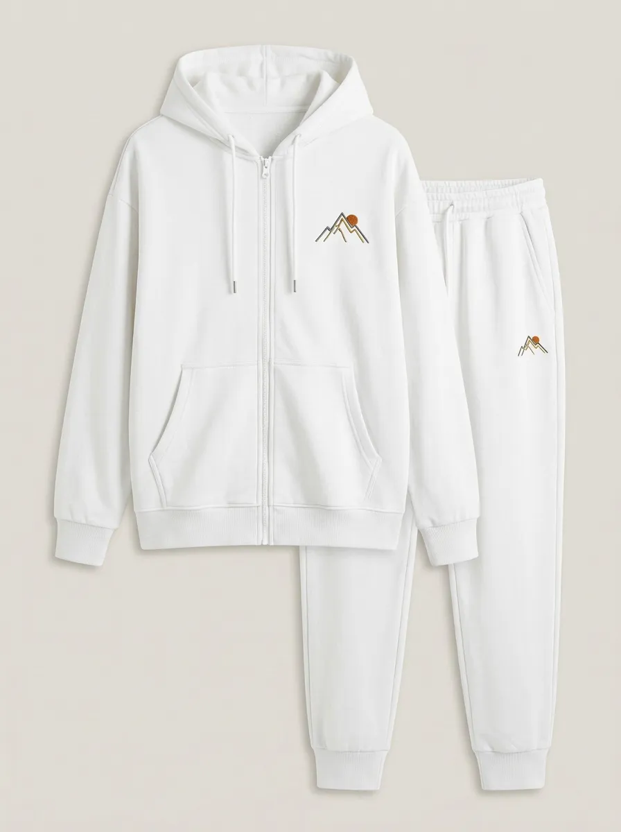 Men's Mountain Sun Embroidered Kangaroo-Pocket Zip-Up Jogger Set