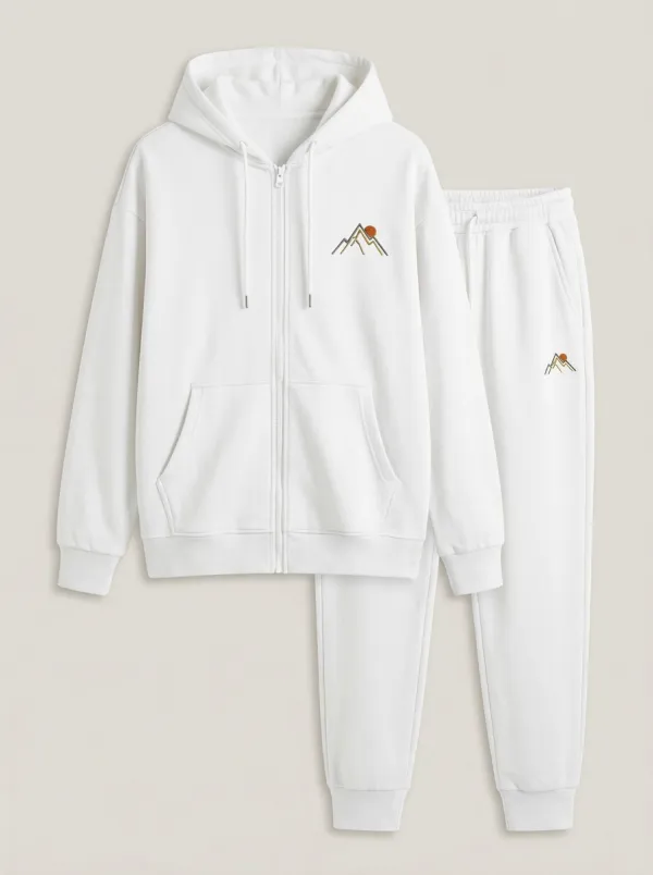 Men's Mountain Sun Embroidered Kangaroo-Pocket Zip-Up Jogger Set