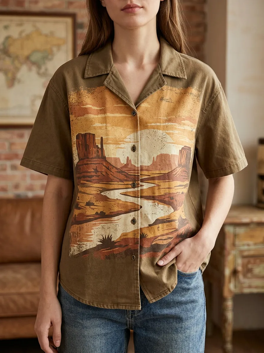 Women's Desert Landscape Western Graphic Printed Shirt