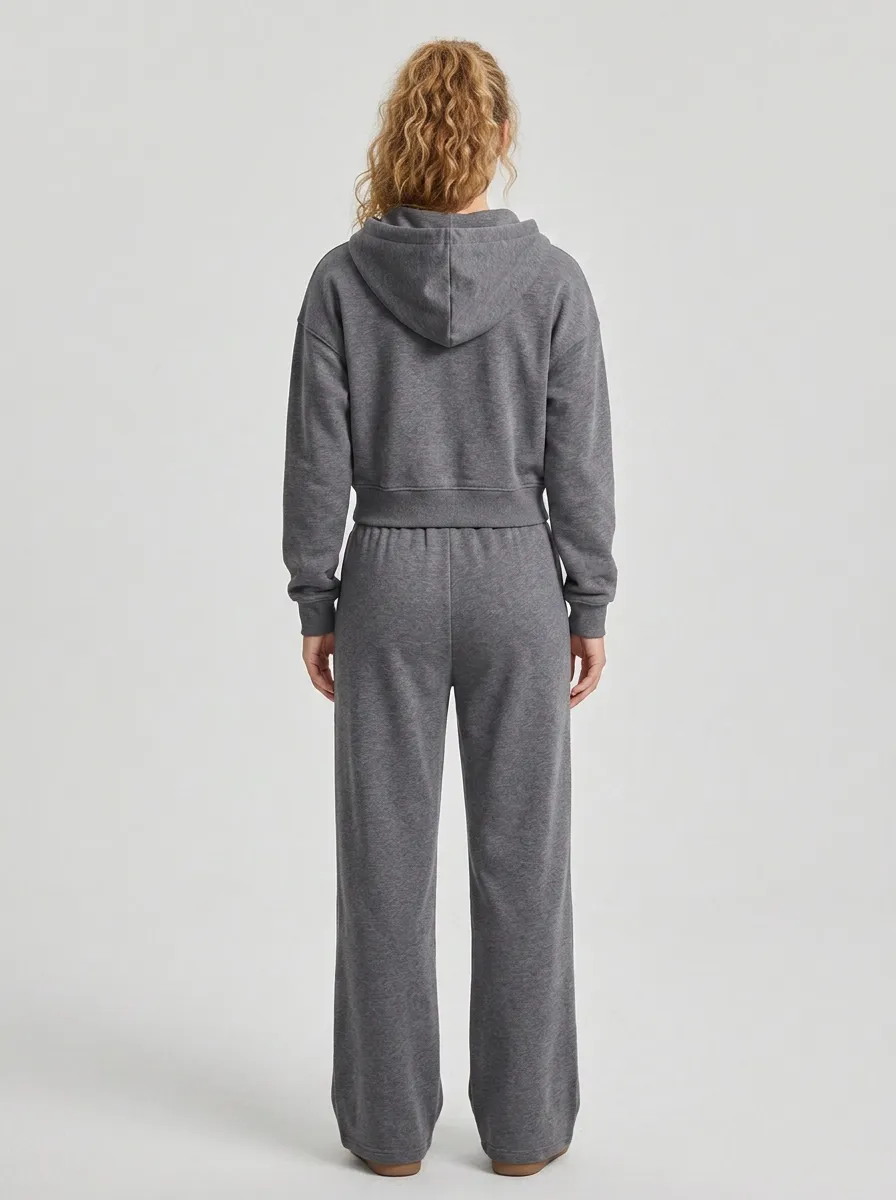 Zip-Up Sweatpants Women's Cropped Zip-Up Hoodie Jogger Active Set