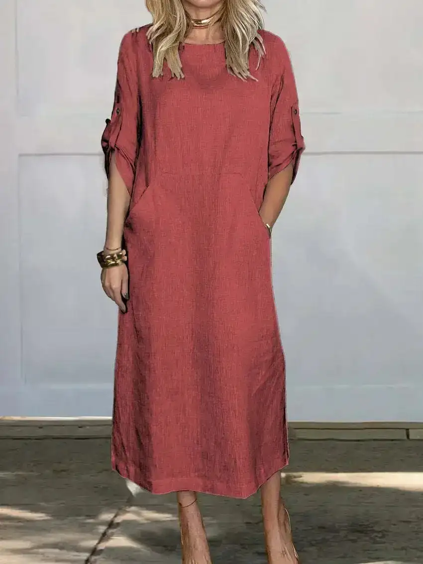  Breezy Loose Fit Pocket Midi Dress