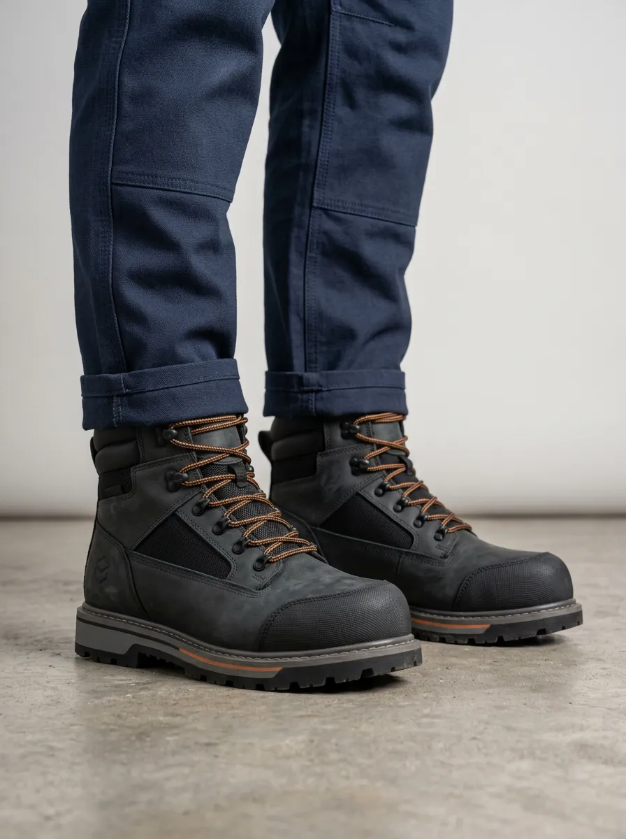 Unisex Waterproof Construction Site Black Printed Work Boots