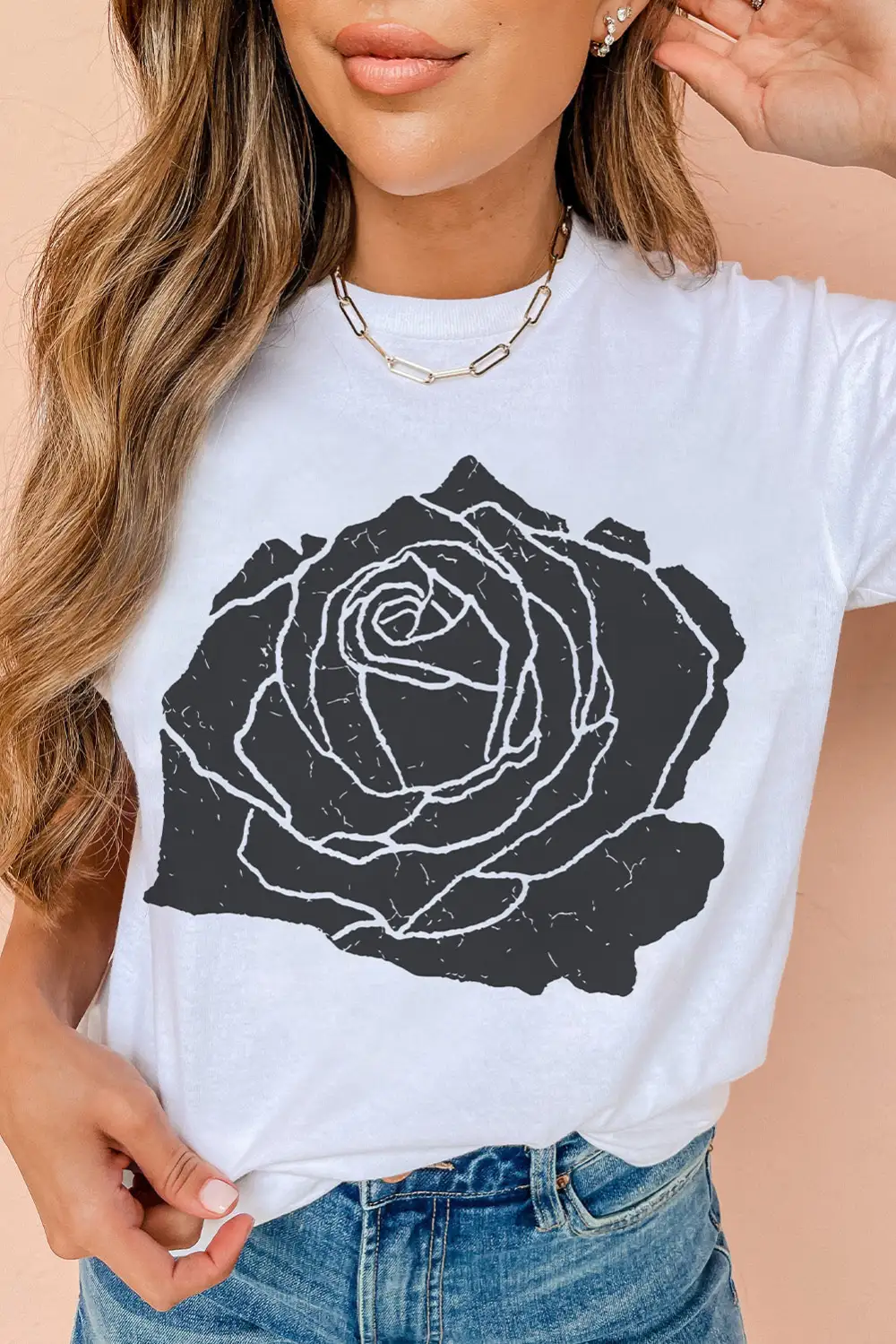 White Large Rose Print Round