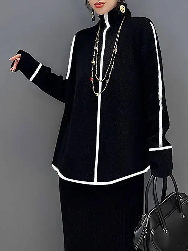 High Neck Long Sleeve Relaxed Fit Easy Fit Sweater