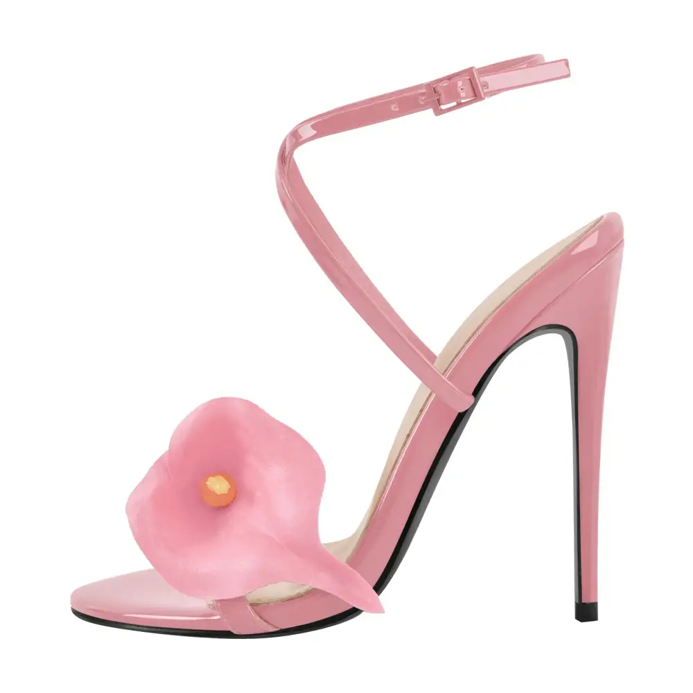 Round Toe Calla Lily Cross Strap Sandals