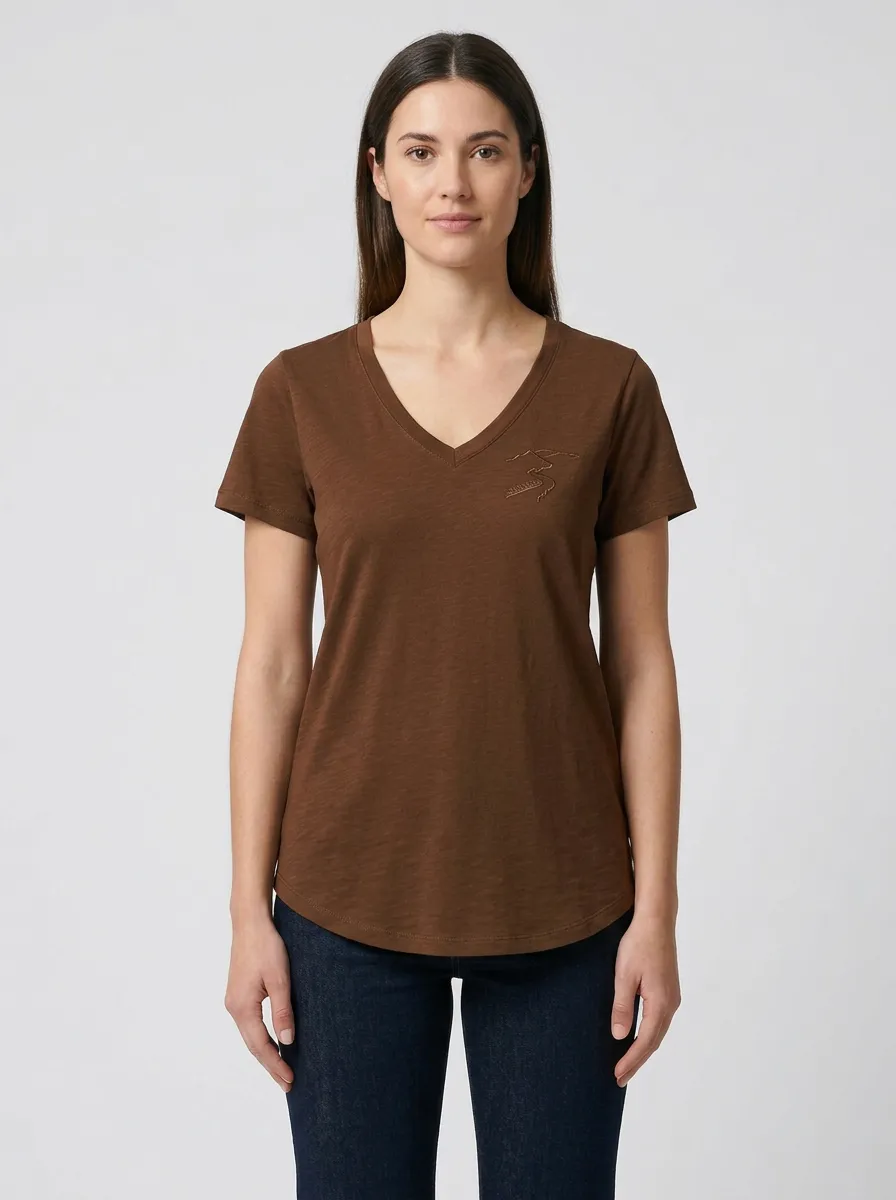 Women's Veterans Day Mountain Landscape Graphic V-Neck T-Shirt