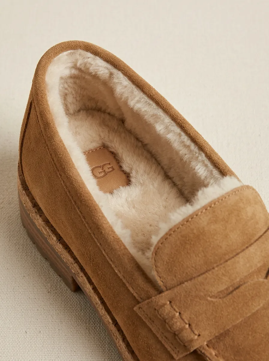 Women's Classic Faux Fur Lined Suede Wood Sole Loafers