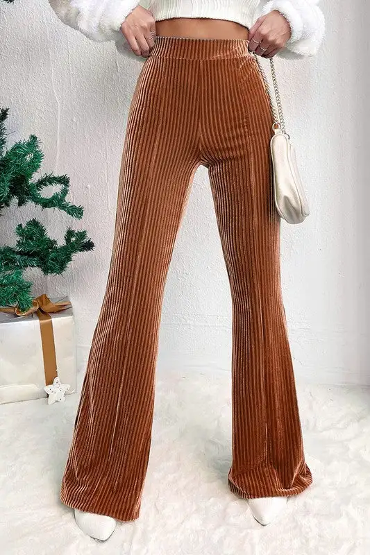 Solid High Waist Corduroy Flare Pants
