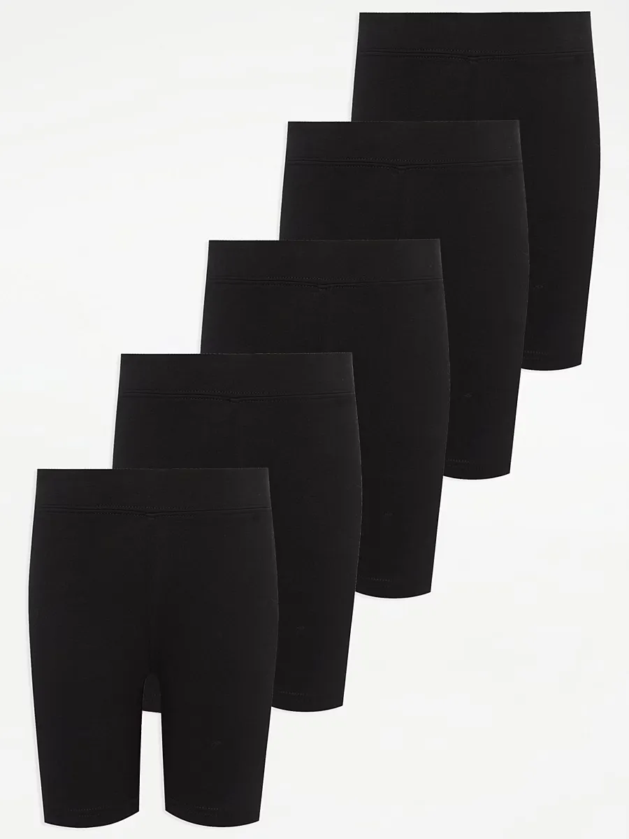 Black Cotton Rich Jersey School Cycling Shorts 5 Pack
