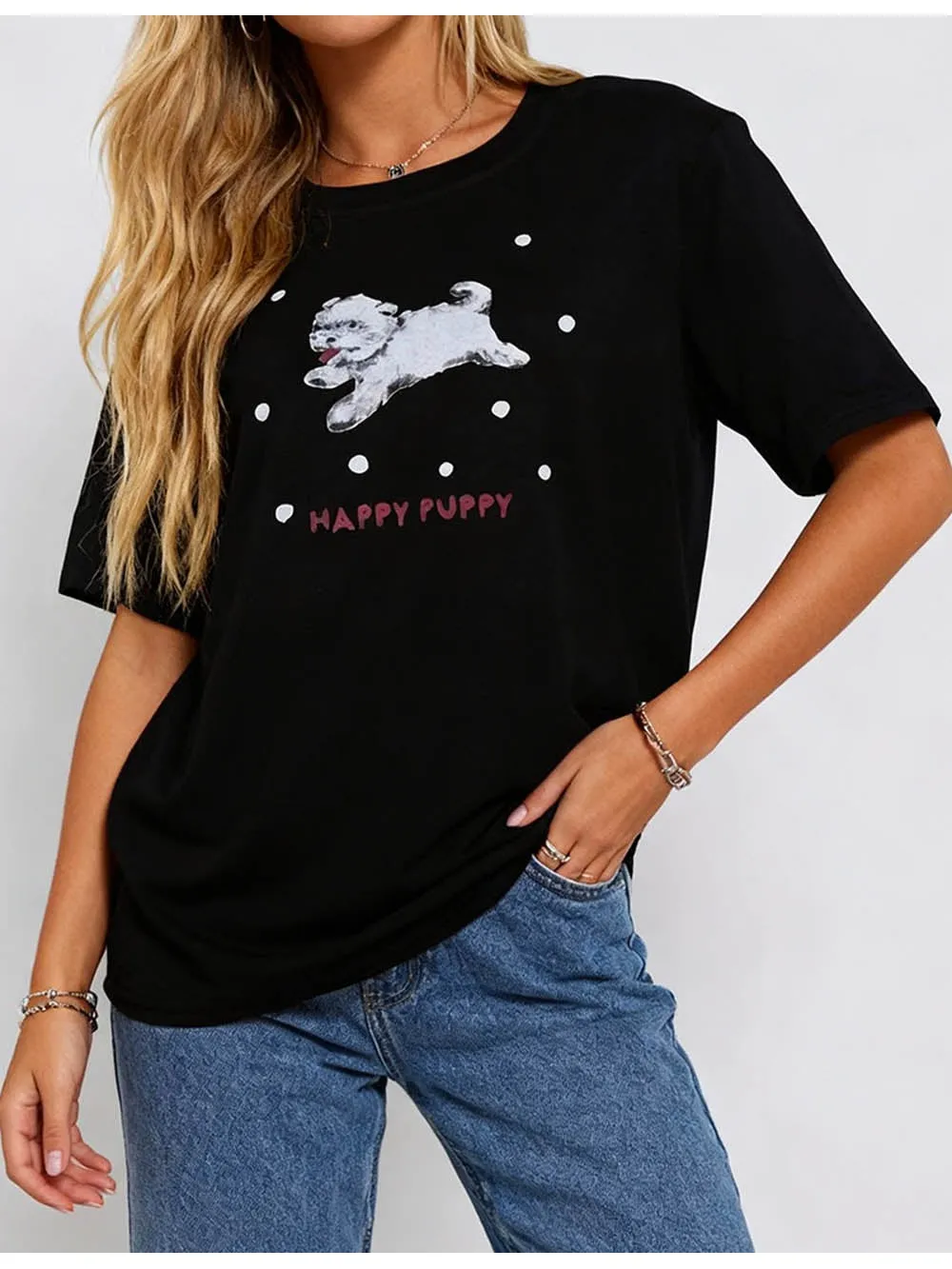 Cartoon Puppy Chic Pullover Short Sleeves T-shirt
