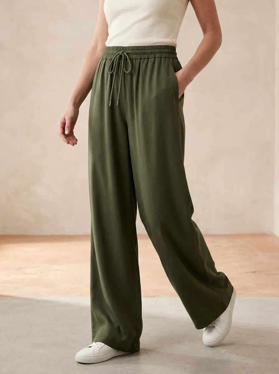 Wide-Leg Drawstring Casual Casual Wide Leg Pants