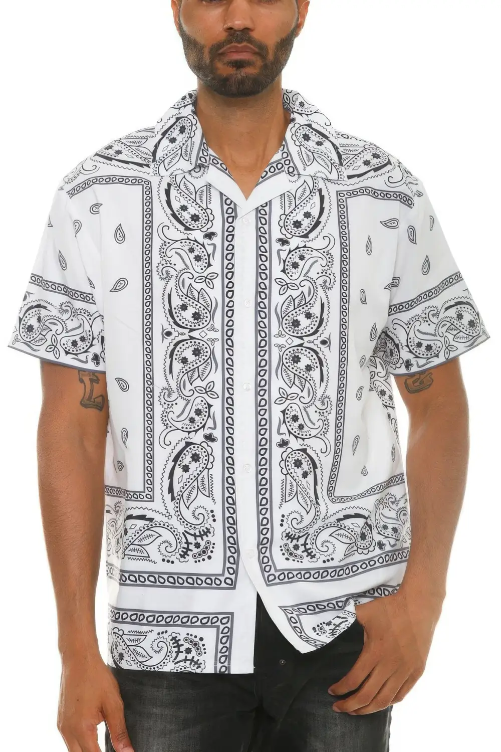 Relaxed Men's Collared Print Button-Down Shirt
