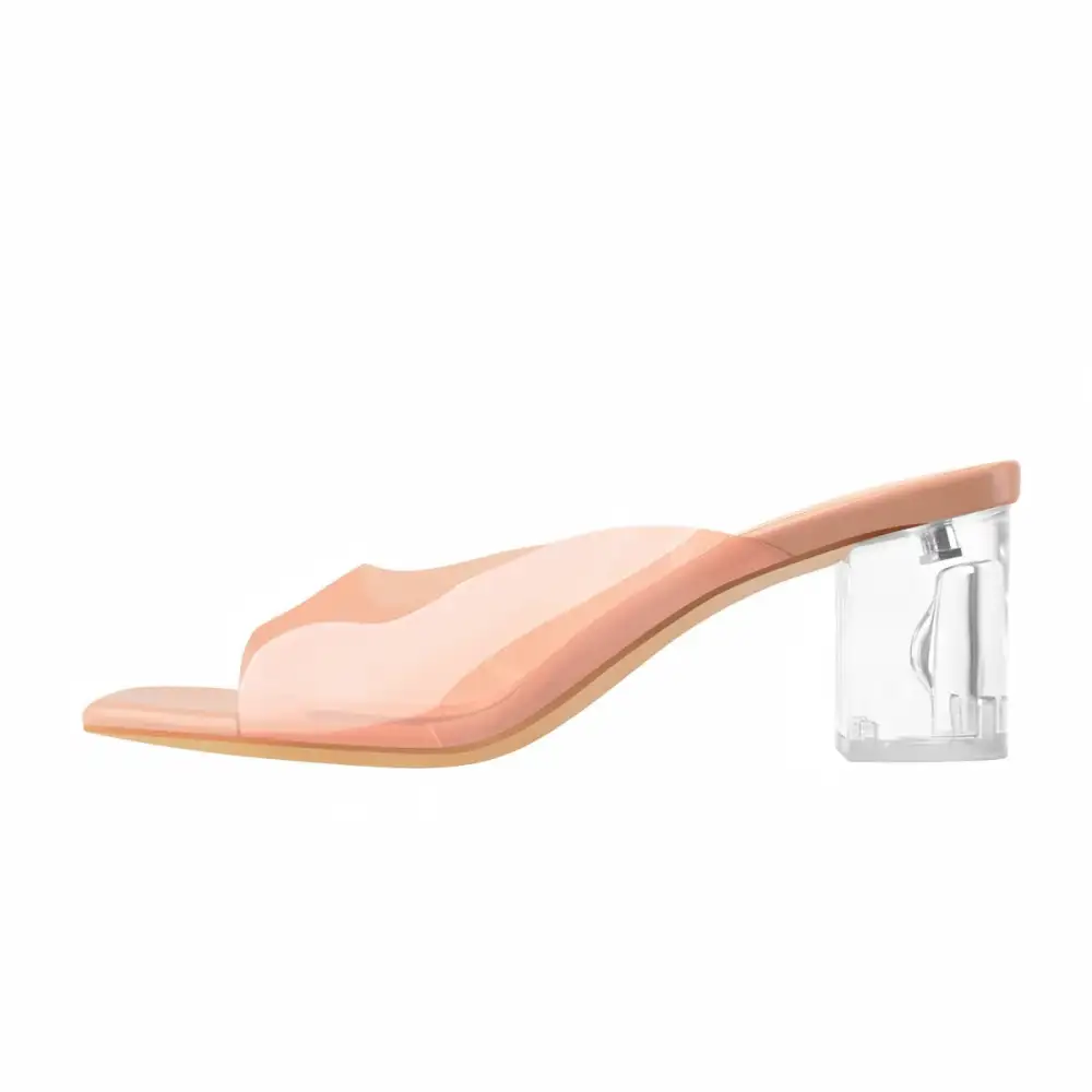 Transparent Chunky Heel Square Toe Mule Sandals