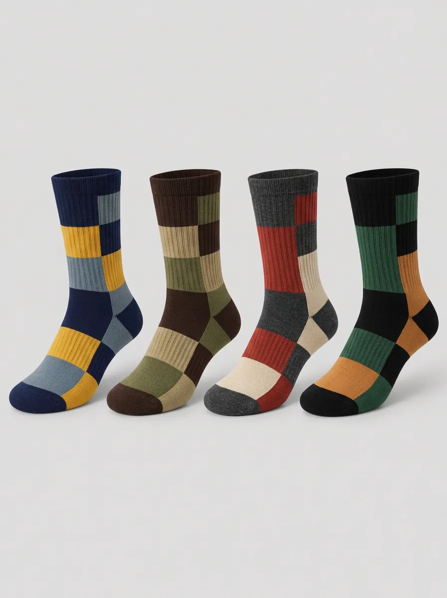 Men's Field Geometric Colorblock Pattern Printed Socks 4-Pack