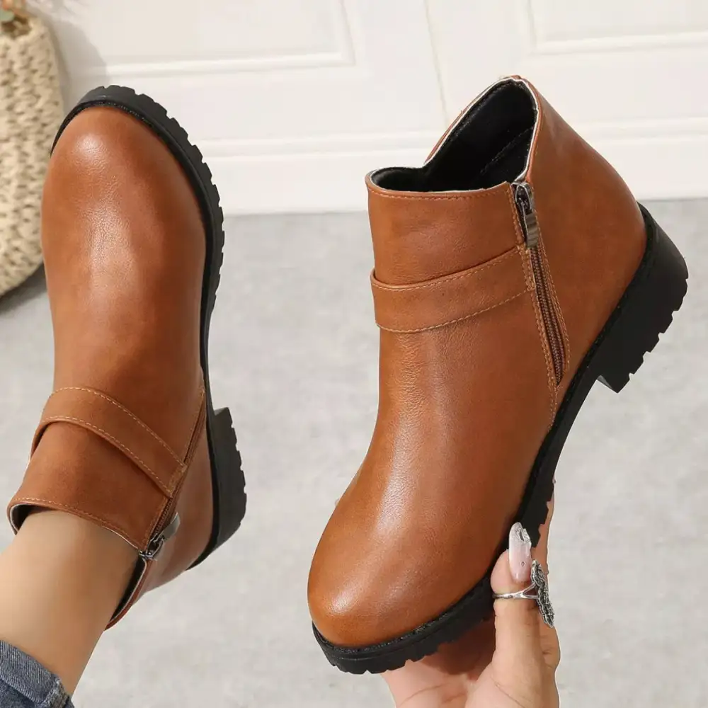 Modern Round Toe Block Heel Boots