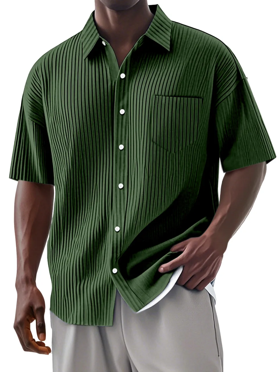 Short Sleeve Camp Collar Striped Shirt